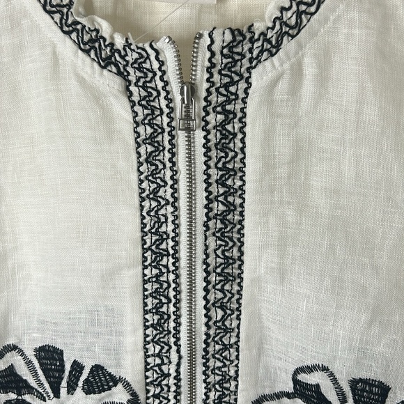 CHICO’S Embroidered Smocked Jacket 3/4 Sleeves White/Black Size 1 Medium - Picture 8 of 16